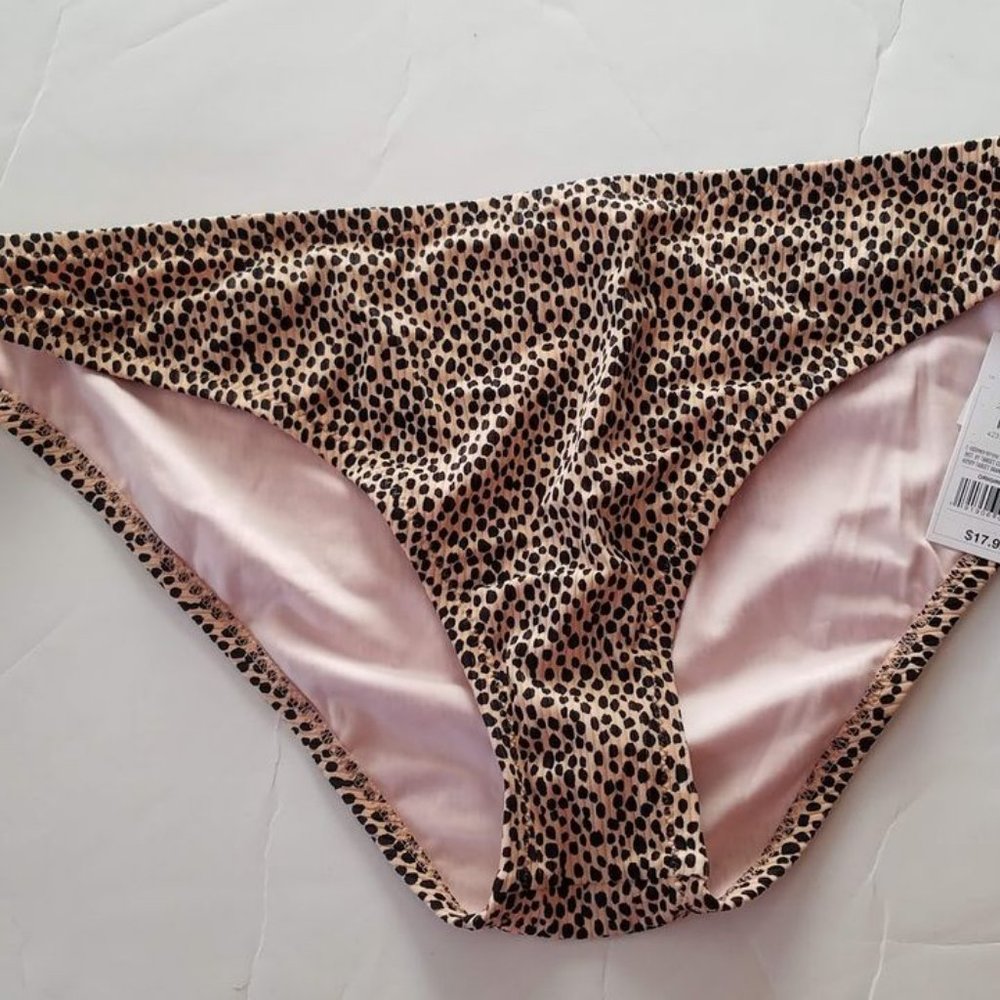 Shade & Shore Ribbed Cheeky Bikini Bottom - Animal Print, Size XL